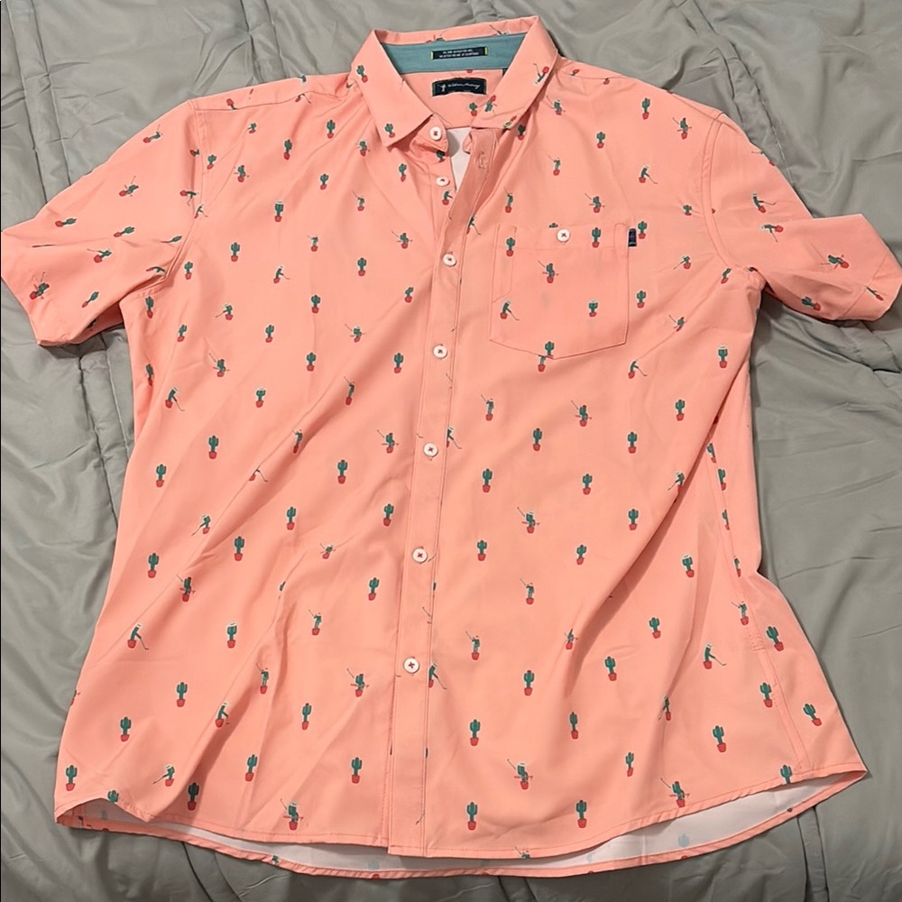 William Murray Golf Pink Cactus Print Golf Shirt